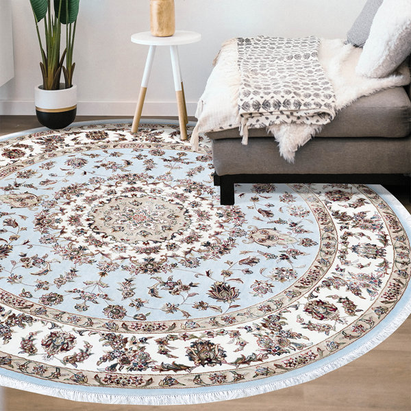 Bokara Rug Co., Inc. HandKnotted HighQuality Ivory and Light Blue Round Area Rug Wayfair